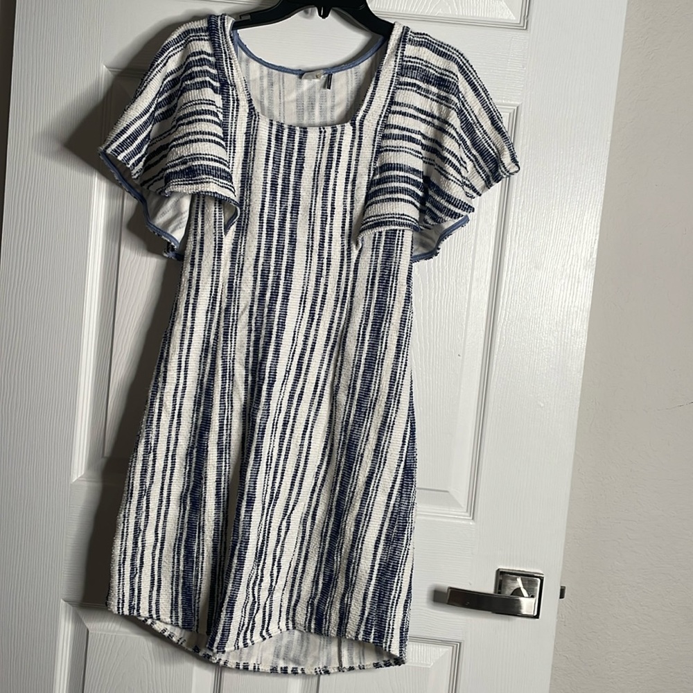 Anthropologie White and Navy Striped  Dress